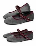Bailarinas Mary Jane de terciopelo estilo retro -Cómodas combinables y disponibles en varios colores H9037