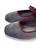 Zapatos Mary Jane en Gris con Ribete Burdeos y Suela Plana H9037-GRIS/WINE