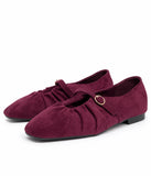 Bailarinas Mujer Estilo Mary Jane de Antelina con Hebilla Dorada -Zapatos Planos Elegantes con Fruncido -4 Colores P154