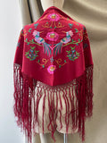 M01-2 Mantón bordado burdeo con flores y aves con flecos MANT3999 - FELIZ SHOPPING 