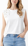 Top sin mangas con detalle de perlas (4 colores) JX09433