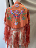 M01-2 Mantón bordado teja con flores y aves con flecos MANT3999