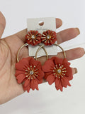 Pendientes Florales Estilo flamenco con Aro -Metal Pintado -Largo 8cm pen899 - FELIZ SHOPPING 