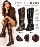 Botas Altas de Mujer con Tacón Ancho y Punta Fina -Efecto Brillante -Cremallera Lateral x8972