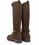 Botas Altas de Mujer Efecto Ante con Hebilla, Caña Elástica, Cremallera Lateral y Tacón Bajo – Marrón y Beige tf8959