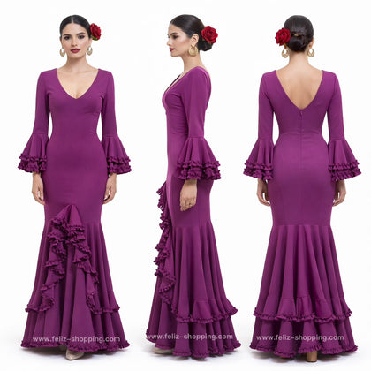 3925 Traje Flamenco Mujer Manga Larga con Volantes Ajustado - FELIZ SHOPPING 