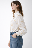 Blusa blanca bordada de manga larga con cuello fruncido 3025-BE
