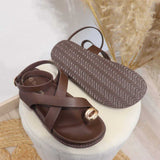 Sandalias planas con adorno metálico | Estilo romano con tiras cruzadas - FELIZ SHOPPING 