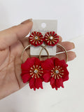 Pendientes Florales Estilo flamenco con Aro -Metal Pintado -Largo 8cm pen899 - FELIZ SHOPPING 
