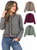 Chaqueta Corta de Mujer Estilo Chanel con Ribetes a Contraste | Elegante y Vintage | Talla Única M-L 13613