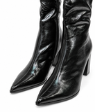 Botas Altas de Mujer con Tacón Ancho y Punta Fina -Efecto Brillante -Cremallera Lateral x8972