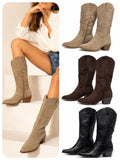 Botas Cowboy de Mujer con Bordado -Punta Fina y Tacón Ancho V-26