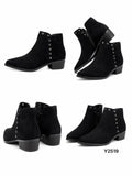Botines de Mujer Estilo Cowboy con Tachuelas Metálicas, Punta Fina, Tacón Ancho de 4 cm, Cremallera Lateral Y2519