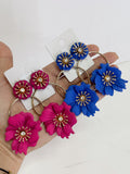 Pendientes Florales Estilo flamenco con Aro -Metal Pintado -Largo 8cm pen899 - FELIZ SHOPPING 