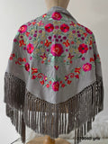Mantón Flamenco Bordado con Flecos -Mantoncillo de Flamenca -Varios Colores 270032 - FELIZ SHOPPING 