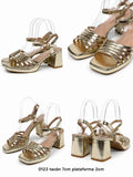 Sandalias doradas de plataforma y tacón ancho -Tacones de fiesta y ceremonia - FELIZ SHOPPING 