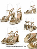 Sandalias doradas de plataforma y tacón ancho -Tacones de fiesta y ceremonia - FELIZ SHOPPING 