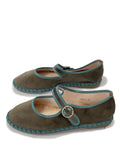 Zapatos Mary Jane Verde Bosque de Gamuza con Hebilla N5812-3-OLIVE/GREEN