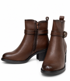 Botines de Mujer con Tacón Ancho, Hebilla y Cremallera Lateral – Botas Cortas Elegantes y Cómodas 2081