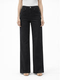 Jeans de Tiro Alto Recto con Elasticidad｜Negro / Beige 6009
