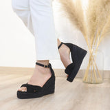 Sandalias de cuña con suela de esparto para verano | Plataforma con correa al tobillo - FELIZ SHOPPING 