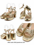 Sandalias doradas de plataforma y tacón ancho -Tacones de fiesta y ceremonia - FELIZ SHOPPING 