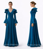 14262 Traje de Flamenco Largo Elegante con Escote en V y Volantes - FELIZ SHOPPING 