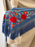 MANTON FLAMENCO BORADO FLORE ROJO -270053 AZUL