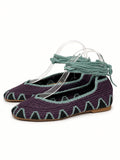 Bailarinas de crochet estilo bohemio con cordones N5810