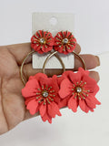 Pendientes Florales Estilo flamenco con Aro -Metal Pintado -Largo 8cm pen899 - FELIZ SHOPPING 