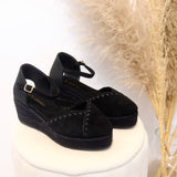 Sandalias de cuña estilo alpargata con punta cerrada | Mary Jane con correa - FELIZ SHOPPING 