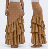 251111 Falda Flamenca con Volantes y Lunares - Falda de Baile Flamenco KHAKI