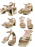 Sandalias de Tacón Ancho Doradas – Elegancia y Comodidad W6932