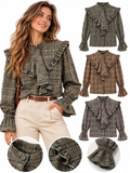 Blusa de Cuadros para Mujer con Volantes – Estilo Vintage 15376