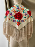 MANTON FLAMENCO BORADO FLORE ROJO -270053 BEIGE