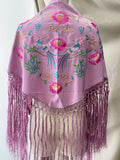 M01-2 Mantón bordado con flores y aves con flecos MANT3999