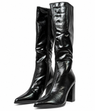 Botas Altas de Mujer con Tacón Ancho y Punta Fina -Efecto Brillante -Cremallera Lateral x8972