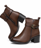 Botines de Mujer con Tacón Ancho, Hebilla y Cremallera Lateral – Botas Cortas Elegantes y Cómodas 2081