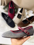 Bailarinas Mary Jane de terciopelo estilo retro -Cómodas combinables y disponibles en varios colores H9037