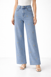 Jeans de Pierna Ancha con Bordado de Corazones y Tiro Alto en Azul Claro PAV363