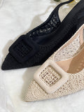 Zapatos de Tacón Bajo con Punta y Tejido-Elegantes y Cómodos AA56
