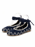 Bailarinas de crochet estilo bohemio con cordones N5810