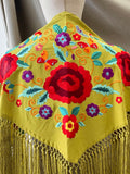 MANTON FLAMENCO BORADO FLORE ROJO -270053 VERDE LIMON