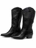Botas Cowboy de Mujer con Bordado -Punta Fina y Tacón Ancho V-26